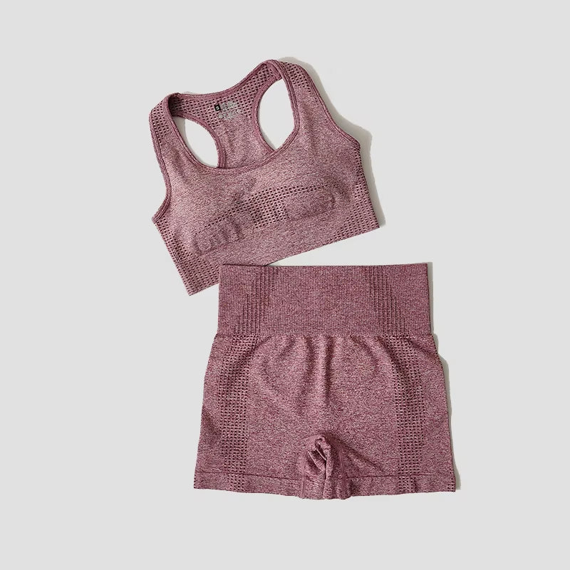 Women Seamless 2PCS Yoga Set Sports Bra High Waist Fitness Gym Shorts Gym Set Running Sportswear Workout Clothes Sports Suits