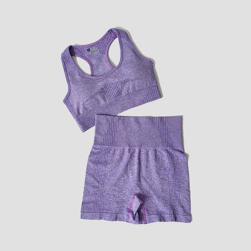 Women Seamless 2PCS Yoga Set Sports Bra High Waist Fitness Gym Shorts Gym Set Running Sportswear Workout Clothes Sports Suits
