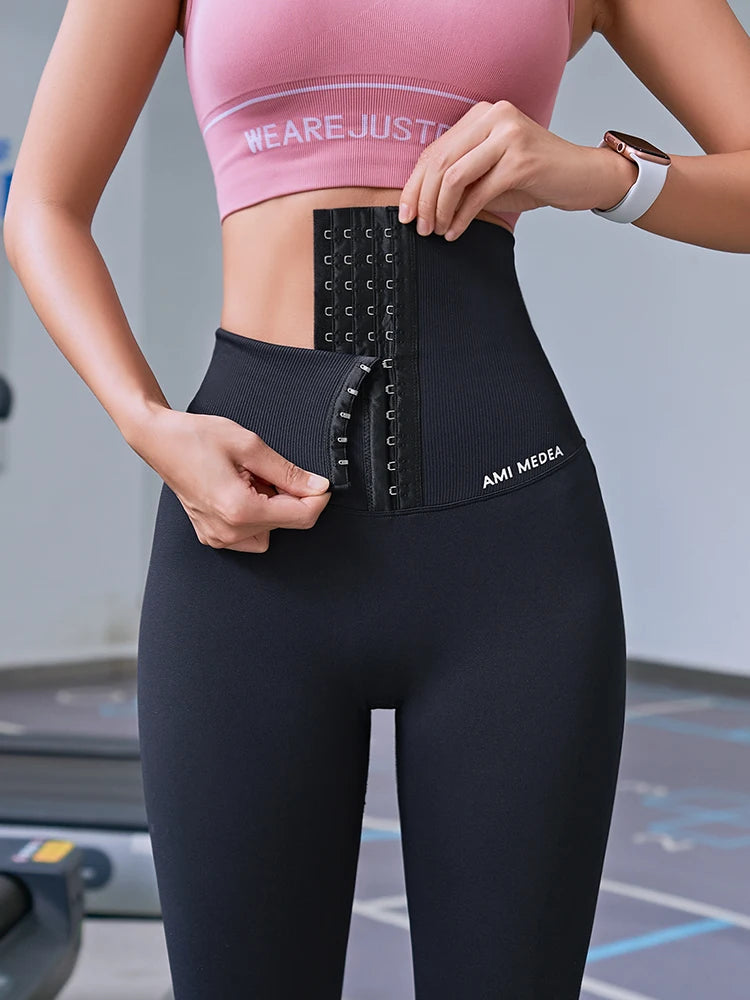 High-Waisted Seamless Yoga Pants for Women - Postpartum Fitness Corset Leggings for Gym, Running, and Training