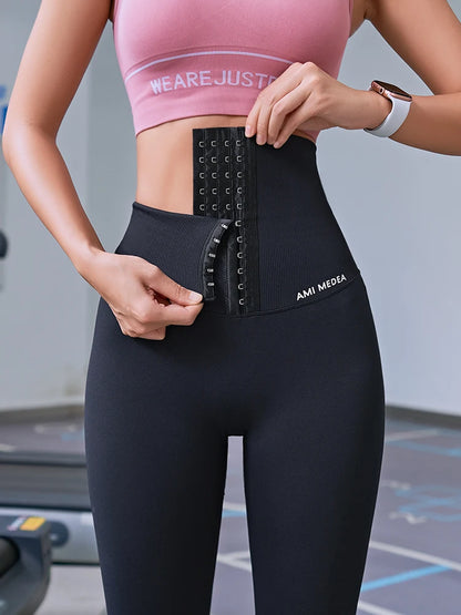 High-Waisted Seamless Yoga Pants for Women - Postpartum Fitness Corset Leggings for Gym, Running, and Training