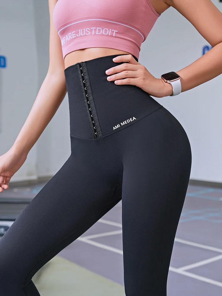 High-Waisted Seamless Yoga Pants for Women - Postpartum Fitness Corset Leggings for Gym, Running, and Training