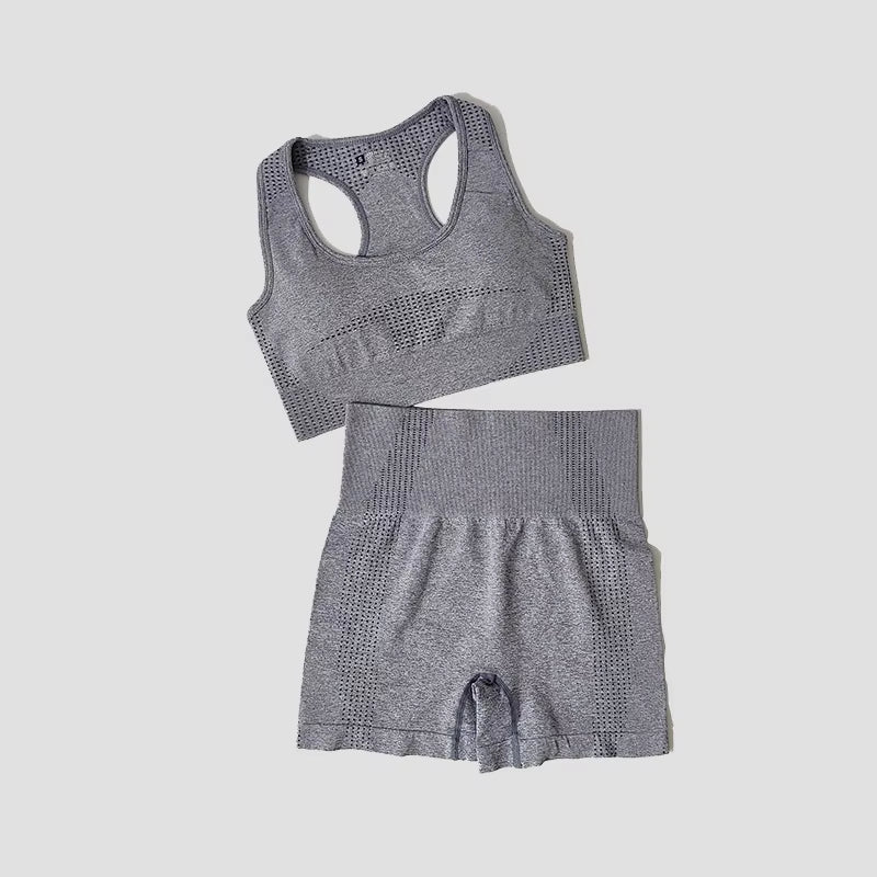 Women Seamless 2PCS Yoga Set Sports Bra High Waist Fitness Gym Shorts Gym Set Running Sportswear Workout Clothes Sports Suits