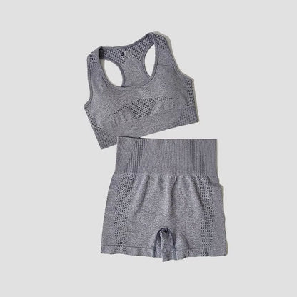 Women Seamless 2PCS Yoga Set Sports Bra High Waist Fitness Gym Shorts Gym Set Running Sportswear Workout Clothes Sports Suits