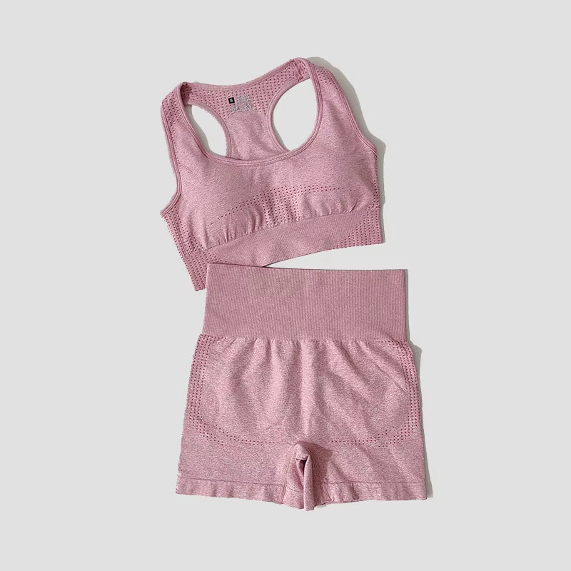 Women Seamless 2PCS Yoga Set Sports Bra High Waist Fitness Gym Shorts Gym Set Running Sportswear Workout Clothes Sports Suits