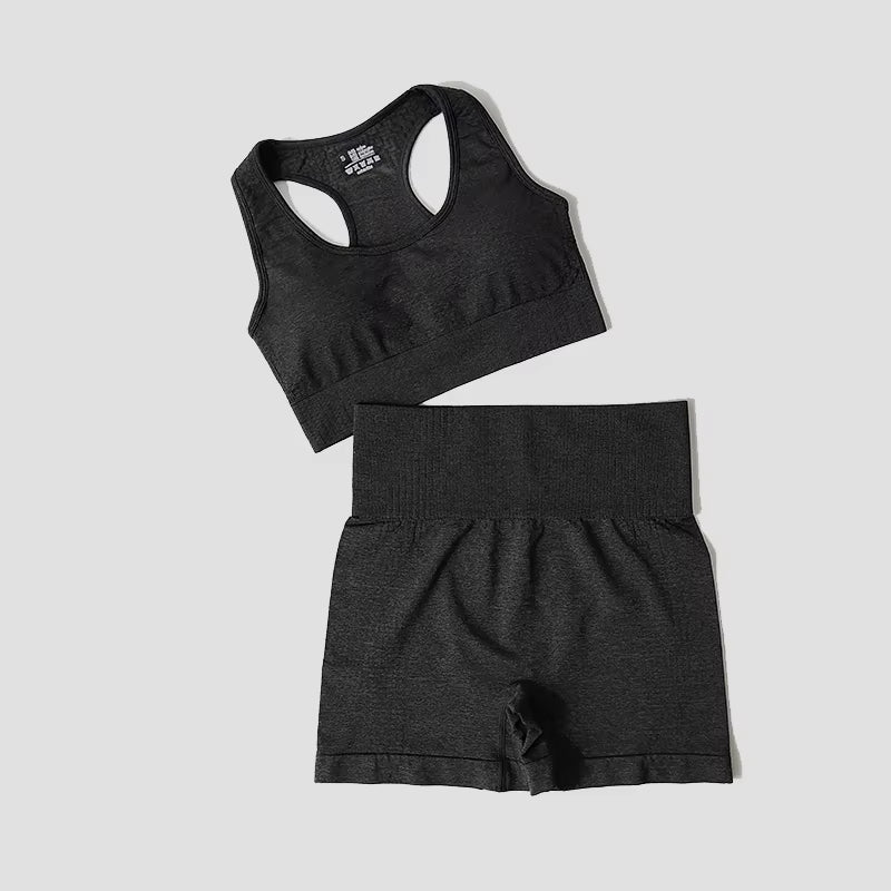 Women Seamless 2PCS Yoga Set Sports Bra High Waist Fitness Gym Shorts Gym Set Running Sportswear Workout Clothes Sports Suits
