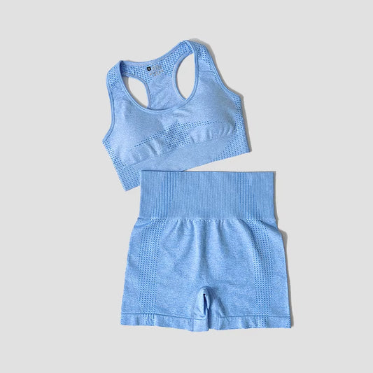 Women Seamless 2PCS Yoga Set Sports Bra High Waist Fitness Gym Shorts Gym Set Running Sportswear Workout Clothes Sports Suits